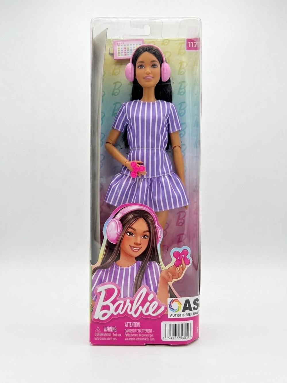 Barbie Pink Headphones Doll in Purple Striped Dress